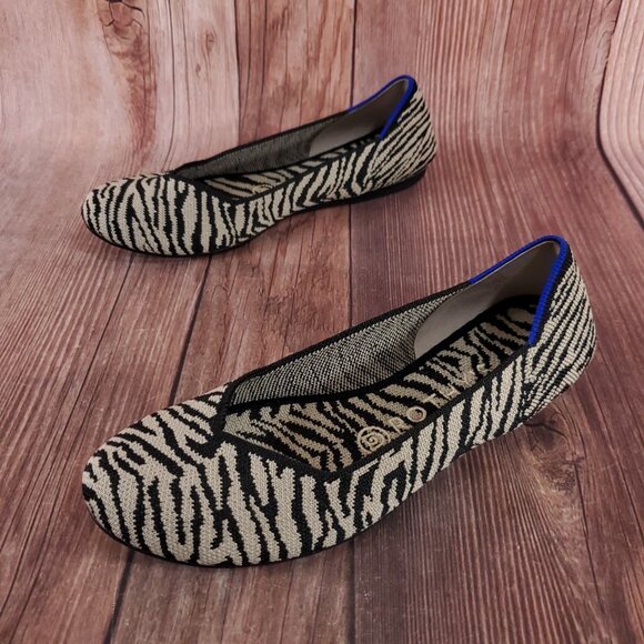 Rothys Womens Size 7.5 The Flat Zebra Animal Print Ballet Shoes Retired - Picture 1 of 13